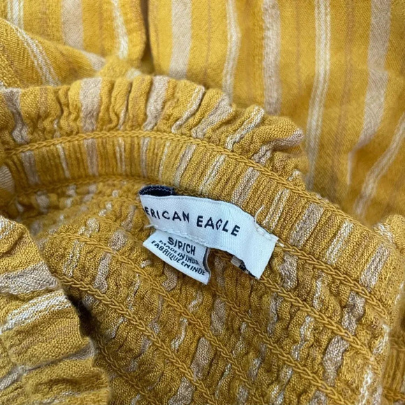 American Eagle Smocked Strapless Striped Romper Mustard Yellow Sz S - Picture 5 of 6